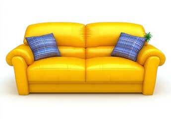 Obraz premium Bright Yellow Couch with Two Cushions and Decorative Plant