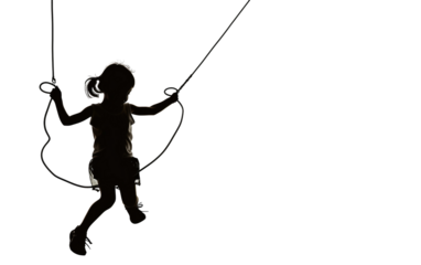 Energetic Moment as a Young Child Skips Rope in Silhouette Isolated on Transparent Background