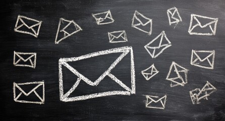 Chalk drawings of email envelopes on a chalkboard