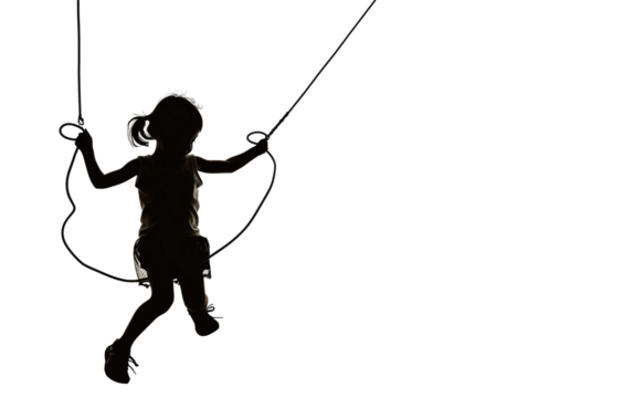 Energetic Moment as a Young Child Skips Rope in Silhouette Isolated on Transparent Background