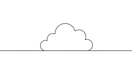 Minimalist single line drawing of a fluffy cloud resting on a simple horizon, evoking serenity and clean design for modern projects