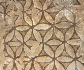Random floral and leaves foliage wallpaper seamless background texture, in vintage classic beige and brown color.