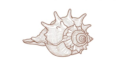 Obraz premium Discover the intricate beauty of a detailed seashell drawing, perfect for coastal decor, marine science, or natural history projects evoking seaside tranquility and oceanic wonder.