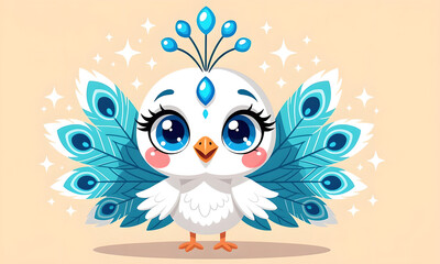 Obraz premium Cute Cartoon Peacock with Sparkling Background for Children's Illustration, Vector Design
