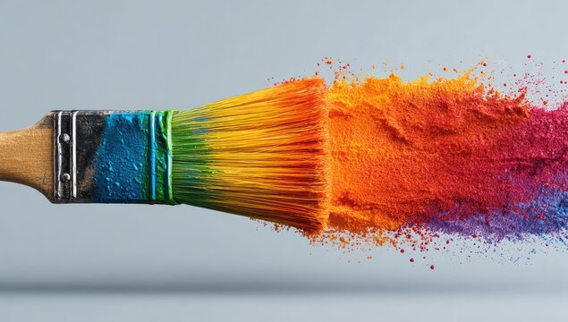 Paintbrush with exploding rainbow colors