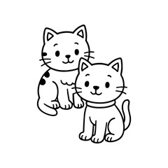 Cute cartoon illustration of two adorable cats in black and white style