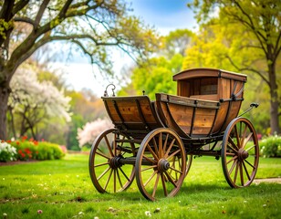 Fototapeta premium Antique carriage in a spring garden