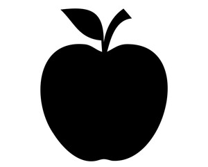 Fototapeta premium Stylized black silhouette of an apple with leaf and stem on white