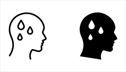 Sweating man icon set. Cold sweat. Worrying and nervous person. Anxiety and stress. icon symbol on white background