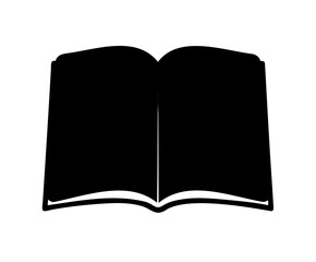 An open book depicted in a minimalist black silhouette on white background