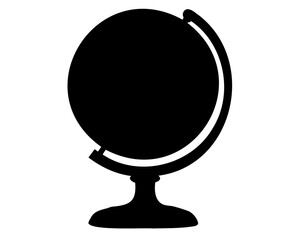 Silhouette of a black globe on a stand against white background
