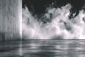 Fototapeta premium Gray concrete space with smoky clouds