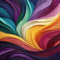 Abstract swirling textile artwork in vibrant hues