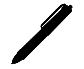 Simple Black Silhouette Image of a Ballpoint Pen with Cap Clip