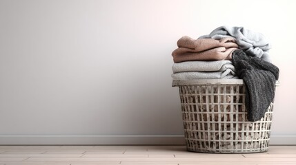Obraz premium Laundry basket with folded clothes