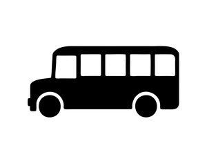 Black silhouette of a bus on a white background with windows
