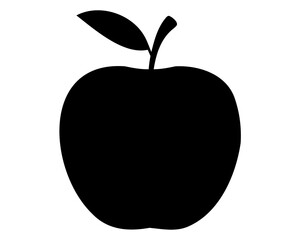 Vector silhouette of an Apple with a Leaf and Stem in Black