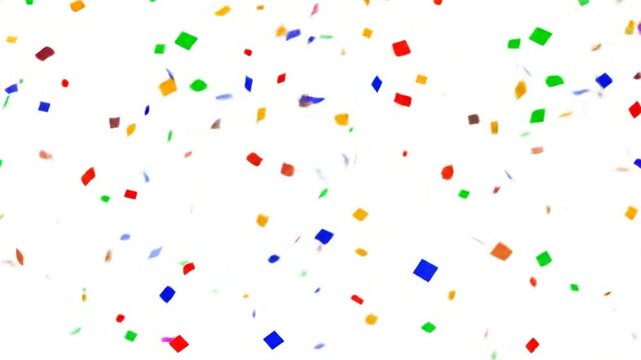 Colorful square confetti on a plain white background