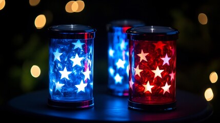 Fourth of July themed emergency light with red white and blue color options strobe light function and patriotic design ideal for outdoor festivities adding safety to celebrations