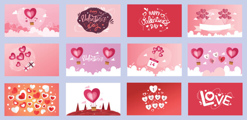 Valentine background set with love theme and romantic heart elements for festive occasions