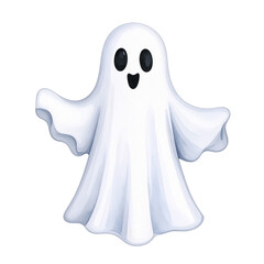 Obraz premium A 3D cartoon ghost sculpture, a fun and cute Halloween character, is isolated on a white background