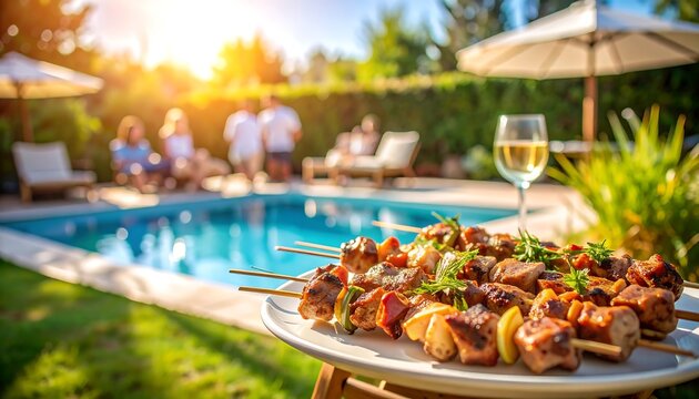Outdoor poolside BBQ