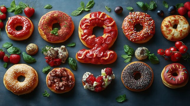 Foodie themed birthday card with pizzas donuts and burgers shaped as numbers celebrating delicious moments and joy