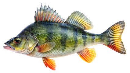 Fototapeta premium Detailed Perch Fish Illustration with Vibrant Colors and Fins on transparent background