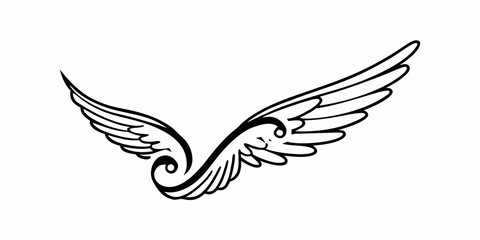 Obraz premium Illustration of two stylized wings with detailed feathers and swirling decorative elements design art work on transparent background