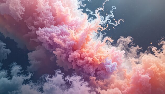 Dreamlike cotton candy clouds with delicate tendrils floating in a starry indigo expanse, creating a surreal atmosphere