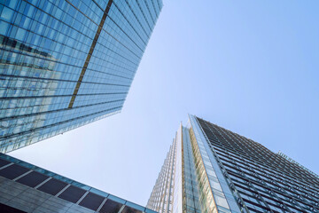 Shanghai. Detail of a metal and glass structure, downtown Shanghai.