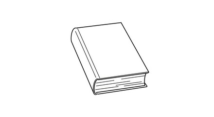 Clean, simple line art illustration of a closed book with blank cover, perfect for educational, literary, or creative projects, evoking knowledge and learning.