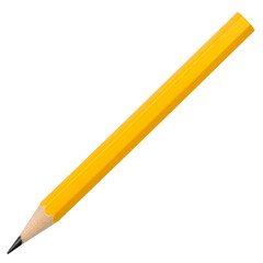A single yellow wooden pencil with a rubber eraser on the end is isolated on a white background, a sharp tool for drawing and writing