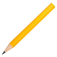 A single yellow wooden pencil with a rubber eraser on the end is isolated on a white background, a sharp tool for drawing and writing