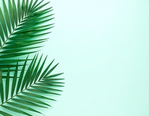 Obraz premium Lush green palm fronds arranged on a pale aqua background, leaving ample space