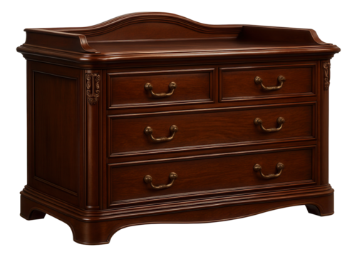 A traditional changing dresser with a curved top and intricate woodwork, offering a timeless look for a heritage-style home nursery.