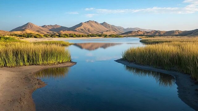 hueco lagoon lambayeque peruvian landscape video zoom out