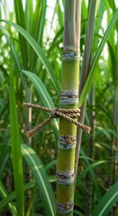 Fototapeta premium bamboo forest in the morning, Plant known for producing sweet, natural sugar, juice. Thick, segmented structure