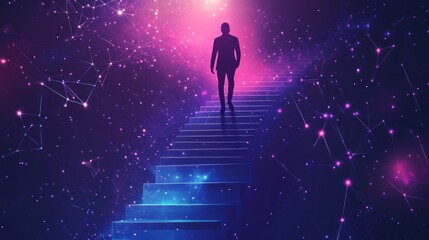 Person Ascending Abstract Stairway