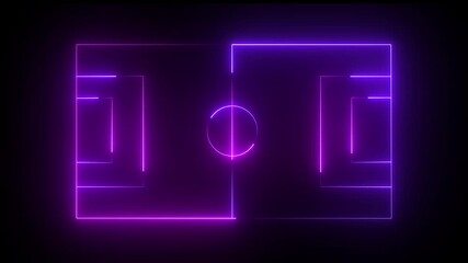 Animation of neon sports stadium on black background with neon lights match football isometric field video animation, Soccer field stadium or football artificial turf panoramic with 4k - Powered by Adobe