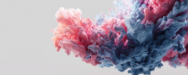 Abstract Swirling Pink and Blue Paint in Light Grey Background