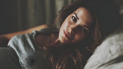 Pregnant woman resting comfortably in bed