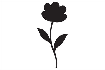 Black silhouette flower icons. Collection of flower silhouettes, rose, lily, tulip, daisy, bell, dandelion, chrysanthemum, iris, wildflower, leaves, black color, isolated on a white background.