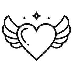 Heart with Wings and Sparkles – Simple Line Art Icon Vector