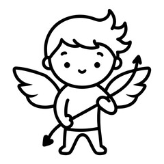 Cute Cartoon Cupid – Line Art Vector with Bow and Arrow in Simple Doodle Style
