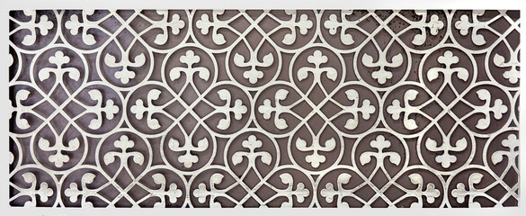 Close up of classical and decorative floral ornamental pattern, in random swirls shape. In white and grey color. Suitable for artwork. Seamless background texture.