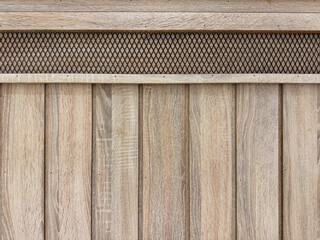Light brown oak wood fluted panel or fluted strips, with wire mesh belt stripes accent. Seamless background texture.