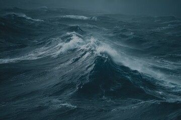 Fototapeta premium Turbulent ocean waves crash in a dark, stormy sea