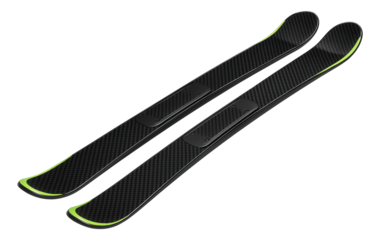 Carbon fiber skis with a minimalist design and high-tech materials for advanced skiers