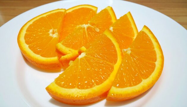Juicy orange segments arranged on a white plate